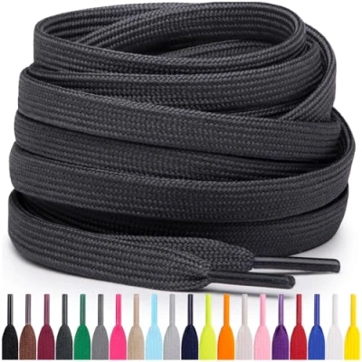 Abbildung von Miscly Flache Schnürsenkel, in verschiedenen Längen und Farben erhältlich (114 cm, Dunkelgrau)