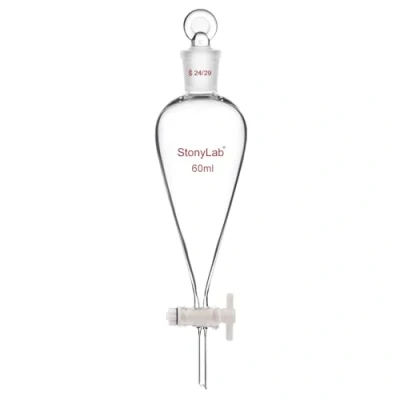 Abbildung von stonylab Glas Absperrhahn Scheidetrichter 60ml, Separatory Funnel in Borosilikatglas Schwerwandig Konisch Birnenform Labor Trichter Mit 19/26 Gelenk