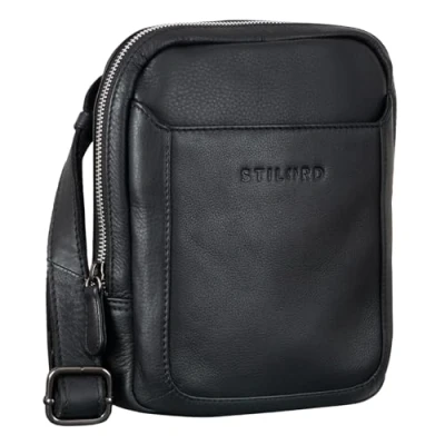 Abbildung von STILORD &#039;Costa&#039; kleine Herrentasche Leder Umhängetasche Vintage Schultertasche Männer 8,4 Zoll Tablet Herrenhandtasche Messenger Tasche Echtes Leder, Farbe:schwarz