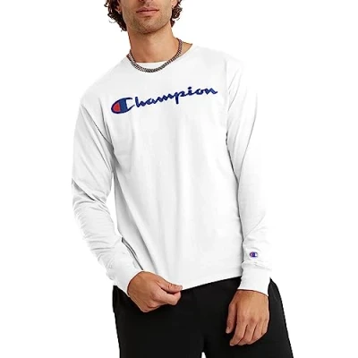 Abbildung von Champion Herren, Classic Long Sleeve, Comfortable, Soft for Men (Reg. Or Big &amp; Tall) T Shirt, Weiß/Weiß, L
