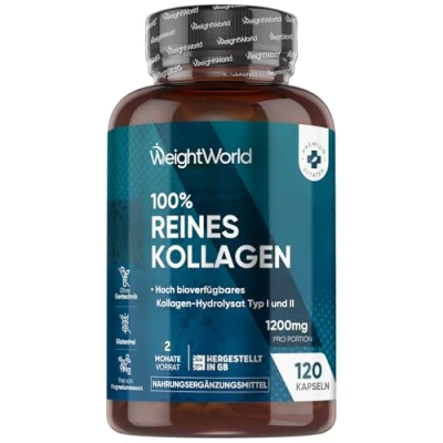 Abbildung von WeightWorld Kollagen Kapseln 1170mg pures Marine Collagen 120 Capsules NatiCol Meereskollagen Hydrolysat Typ1 Laborgeprüft in Deutschland Mit Reines Protein Pulver