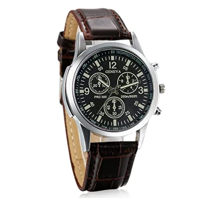 Abbildung von JewelryWe Herren Armbanduhr, Retro Klassische Leder Band Quarz Analog Uhr mit Digital Zifferblatt, Braun