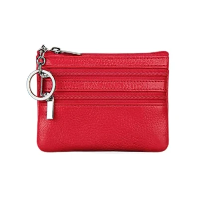 Abbildung von HXT OAK Leder Geldbörse Kreditkartenbörse Klein Geldbeutel Business Card Mini Wallet mit Schlüsselanhänger rot