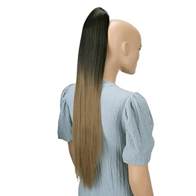 Abbildung von CAISHA 70cm Extralang Clip On Haarteil Zopf Pferdeschwanz Hitzebeständig Synthetik Glatt Ombré Braun Mix H115