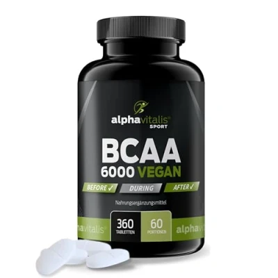 Abbildung von BCAA Tabletten 360 Stk. 1000mg pro Tablette Fitness hochdosiert essentielle Aminosäuren L Leucin, Valin, Isoleucin vegan ohne Magnesiumstearat