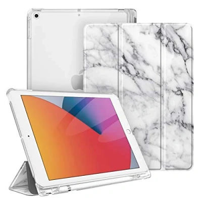 Abbildung von Fintie Hülle für iPad 9. Generation 2021/8. Gen 2020/7. 2019 10.2 Zoll mit Stifthalter, ultradünne leichte Schutzhülle transparenter Rückseite und Auto Schlaf/Wach Funktion, Marmor Weiß