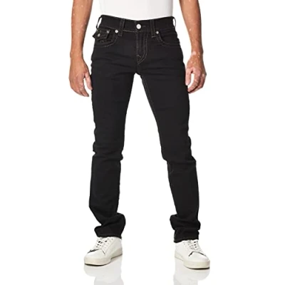 Abbildung von True Religion Herren Gerade Klappe Jeans, Body Spülung Schwarz, 36W / 34L
