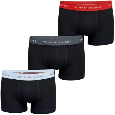 Abbildung von Tommy Hilfiger Herren 3er Pack Boxershorts Trunks mit Logobund, Mehrfarbig (SWT Blu/Mil Den/Prim Red), M