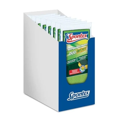 Abbildung von Spontex Reinigungsschwamm Duo Anti Fett 3er Pack, Topfreiniger mit Trockenseite, Farbe Nicht frei wählbar, grün/pink, 8 x 3 Stück