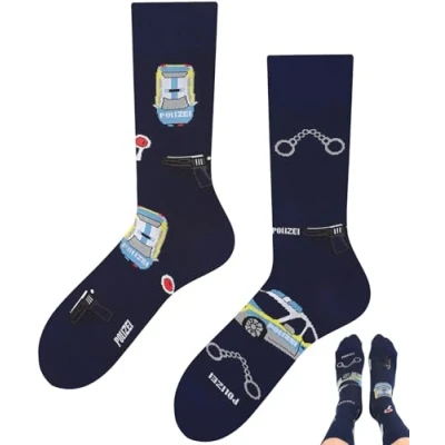 Abbildung von TODO Polizei Socken Lustig, Motiv mit Polizeiwagen Geschenke für Polizist 39 42
