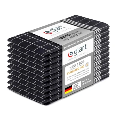 Abbildung von Glart 48GI2 10er Set Geschirrtücher Küchentücher, 50x70 cm, 100% Baumwolle Oeko TEX Standard 100, grau, fusselfrei, vorgewaschen, Tücher für Küche und Abwasch