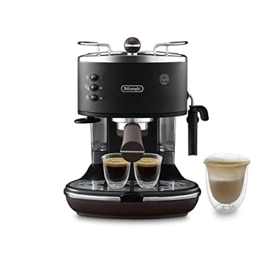 Abbildung von De&#039;Longhi Icona Vintage ECOV 311.BK Espresso Siebträgermaschine im RetroLook, Espressomaschine mit manuellem Milchaufschäumer, für Kaffeepulver oder ESE Pads, 1,4 l Wassertank, schwarz
