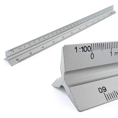 Abbildung von Dreikantmaßstab Alu Dreieckig Maßstab Lineal Scale Ruler 1: 100, 200, 250, 300, 400, 500, 30cm lang Dreikantlineal