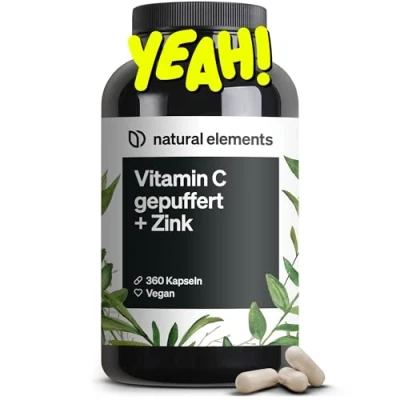 Abbildung von Vitamin C 360 Kapseln Hochdosiert mit 1000mg + 15mg Zink Pflanzlich fermentiert &amp; gepuffert (pH neutral, säurefrei, magenschonend) Laborgeprüft, vegan und in Deutschland produziert
