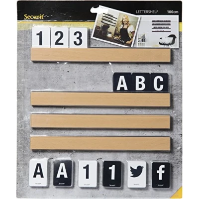Abbildung von Securit Buchstabe Regal mit Buchstaben und Zahlen, Teak, 1 m, 20 x 35.5 30 cm