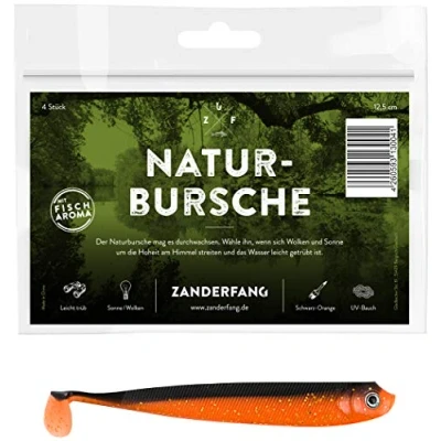 Abbildung von Zanderfang Gummifische für Zander Hecht 4 Stück Gummifisch schwarz orange 12,5 cm Gummi Köder