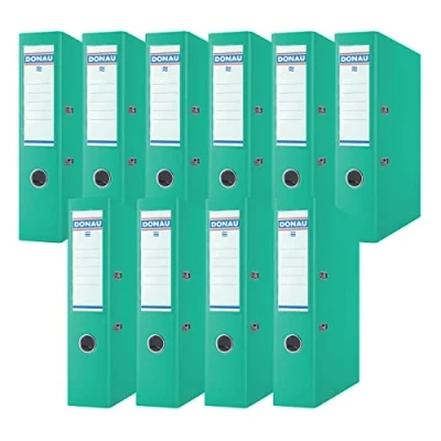 Abbildung von DONAU Premium Ordner Breit 10er Pack/DIN A4 / 7,5 cm 10 Stück/Türkis/Kunststoffbezug PP/Carton Papier Schlitzordner Büroordner Aktenordner Ringordner/Grünen Punkt