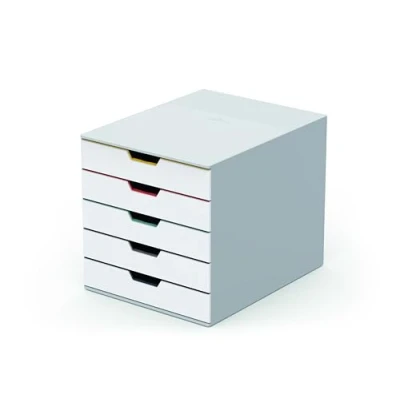 Abbildung von Durable Schubladenbox A4 (Varicolor Mix), Schreibtisch Schubladenset mit 5 farbigen Fächern, Etiketten zur Beschriftung, 762527