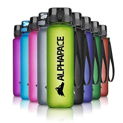 Abbildung von ALPHAPACE Trinkflasche, auslaufsichere 350 ml Wasserflasche, BPA freie Flasche für Sport, Fahrrad &amp; Outdooraktivitäten, Sportflasche mit Fruchteinsatz, in Lime Green