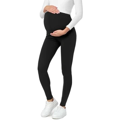 Abbildung von Be Mammy Lange Umstandsleggings 2er Pack aus Baumwolle Leggings für Schwangere Umstands Schwangerschafts Unterhosen mit Hoher Bund BE20 230 (Schwarz/Schwarz, 3XL)