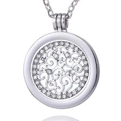 Abbildung von Morella Damen Halskette 70 cm Edelstahl mit Amulett und Coin 33 mm Retro Zirkonia im Schmuckbeutel