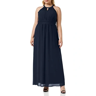 Abbildung von VILA CLOTHES Damen Neckholder Kleid VIMILINA HALTERNECK DRESS NOOS 14052647, Maxi, Einfarbig, Gr. 38, Blau (Total Eclipse)