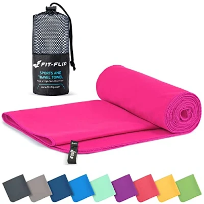 Abbildung von Fit Flip Mikrofaser Handtuch kompakte Microfaser Handtücher ideal als Sporthandtuch, Reisehandtuch, Strandtuch schnelltrocknend und leicht Badetuch groß (70x140cm, Pink)