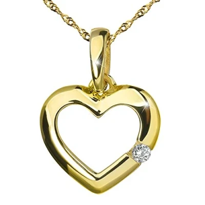 Abbildung von MATERIA Herzkette Gold 375 Damen kleiner Kettenanhänger Herz Zirkonia Stein mit 42cm Goldkette in Geschenk Box GKA 6