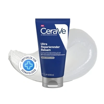 Abbildung von CeraVe Ultra Reparierender Balsam für Gesicht, Körper und Lippen, Creme trockene, raue rissige Haut, Mit 3 essenziellen Ceramiden Hyaluronsäure, 50 ml