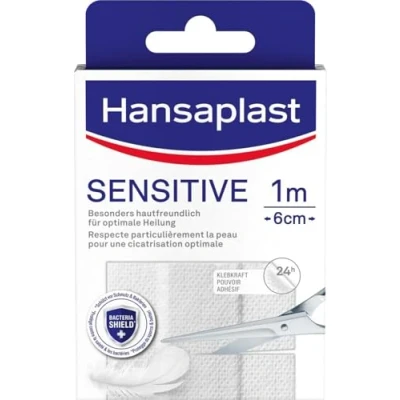 Abbildung von Hansaplast Sensitive Pflaster (1 m x 6 cm), zuschneidbare und hautfreundliche Wundpflaster mit Bacteria Shield &amp; sicherer Klebkraft, schmerzlos zu entfernende