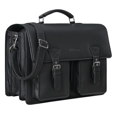 Abbildung von STILORD XL Herren Businesstasche aus Leder schwarz große 15,6 Zoll Lehrer Laptop Tasche Männer Aktentasche Vintage Umhängetasche Rindsleder &#039;Cory&#039;