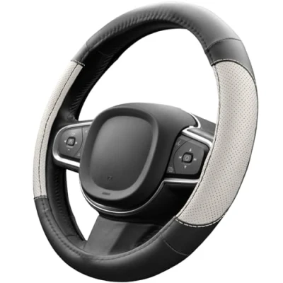 Abbildung von Upgrade4cars Lenkradbezug Weiß Schwarz in Leder Optik Lenkradhülle Universal 37 38 cm für Sommer &amp; Winter Autozubehör Innenraum Geschenk Ideen Geschenke Frauen und Männer