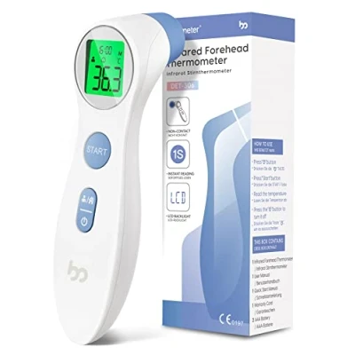 Abbildung von Fieberthermometer für Babys Kinder und Erwachsene, kontaktloses Stirnthermometer Infrarot Digital Thermometer mit sofortiger genauer Ablesung, Fieberalarm, weiß