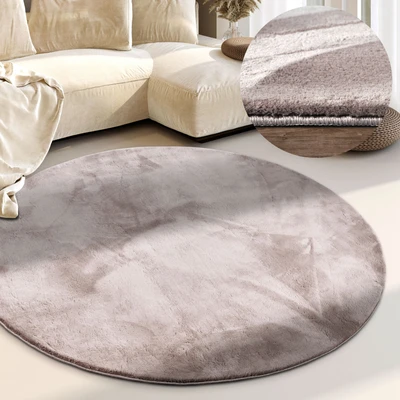 Abbildung von Villeroy &amp; Boch Shaggy Teppich Leon Rund Flauschiger Hochflor Wohnzimmerteppich Einfarbig Weich Pflegeleicht Langflor für Wohnzimmer Esszimmer, Schlafzimmer, Kunderzimmer Hellgrau, 200 cm