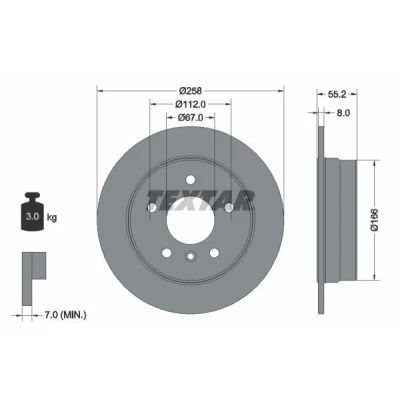 Abbildung von TEXTAR PRO 92099703 Bremsscheibe 258 8 05/06 112 voll beschichtet ohne Radbefestigungsbolzen, Radnabe MERCEDES BENZ: A Class, Vaneo