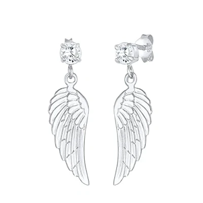 Abbildung von Damen Ohrringe Silber mit Engelsflügel Design, Ohrhänger Flügel Symbol und Zirkonia Besatz, Ohrstecker aus 925 Sterling Silber, Motiv