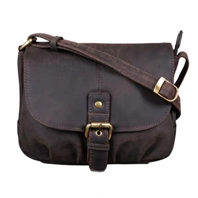 Abbildung von STILORD &#039;Iris&#039; Leder Handtasche Damen klein Vintage Umhängetasche zum Ausgehen klassische Abendtasche Partytasche Freizeittasche Echtleder, Farbe:dunkel braun