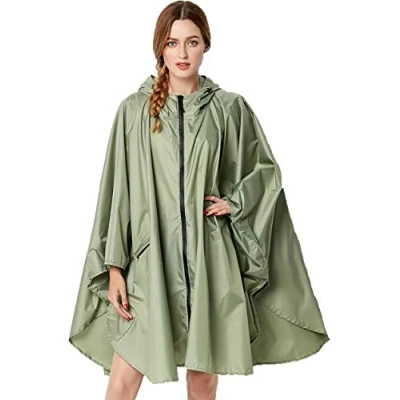 Abbildung von NUUR Damen Regenponcho Regenmantel Unisex Regenjacke Wasserdicht Regencape Wiederverwendbar mit Kapuze Grün