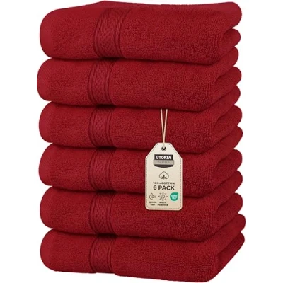 Abbildung von Utopia Towels Premium Red Handtücher 100% gekämmte, ringgesponnene Baumwolle, Ultra weich und sehr saugfähig, 600 g/m², 40.6 x 71.1 cm, Hotel Spa Qualität (6er Pack)