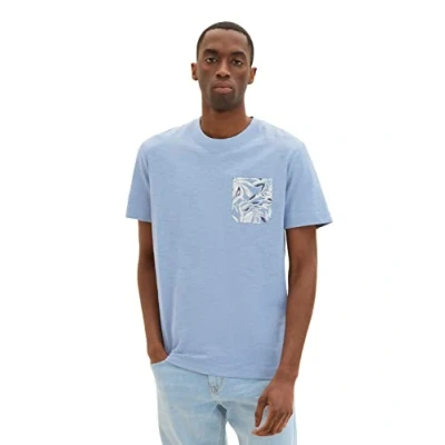 Abbildung von TOM TAILOR Herren T Shirt mit Brusttasche 1035844, 12364 Greyish Mid Blue, S