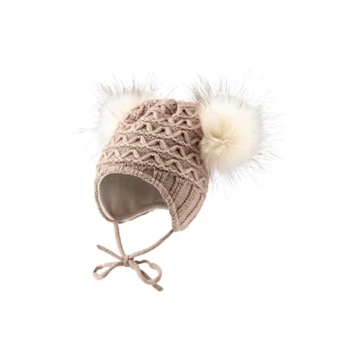 Abbildung von Sterntaler Strickmütze mit Bommeln aus Kunstpelz Mädchen Mütze tollem Strickmuster Babymütze Futter weichem Baumwolljersey Wintermütze Ohrenklappen und Bindeband Sand,49