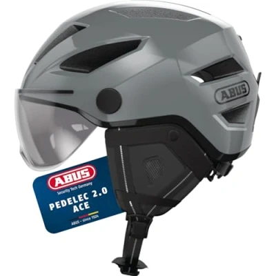 Abbildung von ABUS Stadthelm Pedelec 2.0 ACE Fahrradhelm mit Rücklicht, Visier, Regenhaube, Ohrenschutz für Damen und Herren Grau, Größe L​