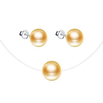 Abbildung von Yumilok Damen Schmuckset Halskette mit Gelb Perlen Anhänger &amp; Ohrstecker Ohrringe aus 925 Sterling Silber