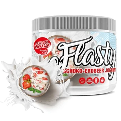 Abbildung von Flasty Geschmackspulver (Schoko Erdbeere Joghurt) 1 x 250g Kalorienarmes Flavour Pulver mit &#039;Nur ca. 8 kcal pro Portion&#039; bringt es Leben in deinen Quark, Joghurt und vielem mehr.