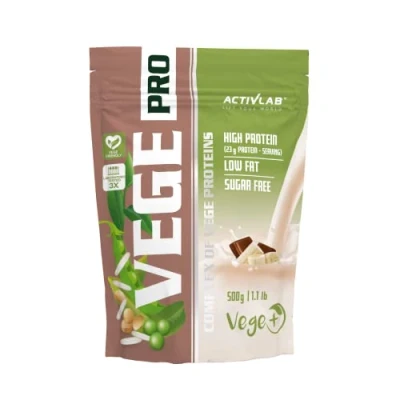 Abbildung von Activlab VEGE PRO 500g Banane Schokolade Protein Shake für Muskelaufbau Sojaproteinisolat, Erbsenprotein, Reisprotein &amp; Hanfprotein 77% pflanzliche Proteine 17 Portionen