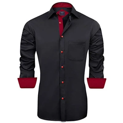 Abbildung von J.VER Herren Hemd Regular Fit Langarm Herrenhemden Freizeithemd Businesshemd Elastiscer Musterhemd,Schwarz Rot,3XL