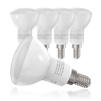 Abbildung von B.K.Licht 5er Set LED Lampe E14 mit warmweißer Lichtfarbe, 6 Watt, 450 Lumen, LED, Glühbirne, Leuchtmittel, Birne, R50, Glühlampen, Bulb, 8,5x5 cm, Weiß
