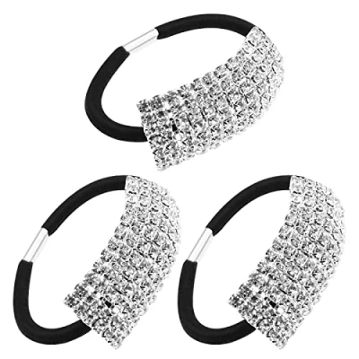 Abbildung von 3 Stück Strass Elastische Haargummis Haarbänder Pferdeschwanz Halter Wickelseil Haarschmuck für Damen Mädchen
