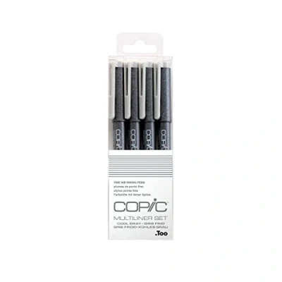 Abbildung von COPIC Multiliner Set, Cool Gray, 4 Fineliner in verschiedenen Strichstärken, Zeichen Stifte mit einer feinen Spitze und wasserbeständiger Pigmenttinte