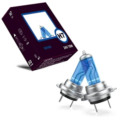 Abbildung von LIGHTWORLD24 2 x 24V H7 PX26d Halogenlampen 70W Super helle Ultra weiße Scheinwerferlampe für LKW Xenon Optik Lampe Blue White Birne
